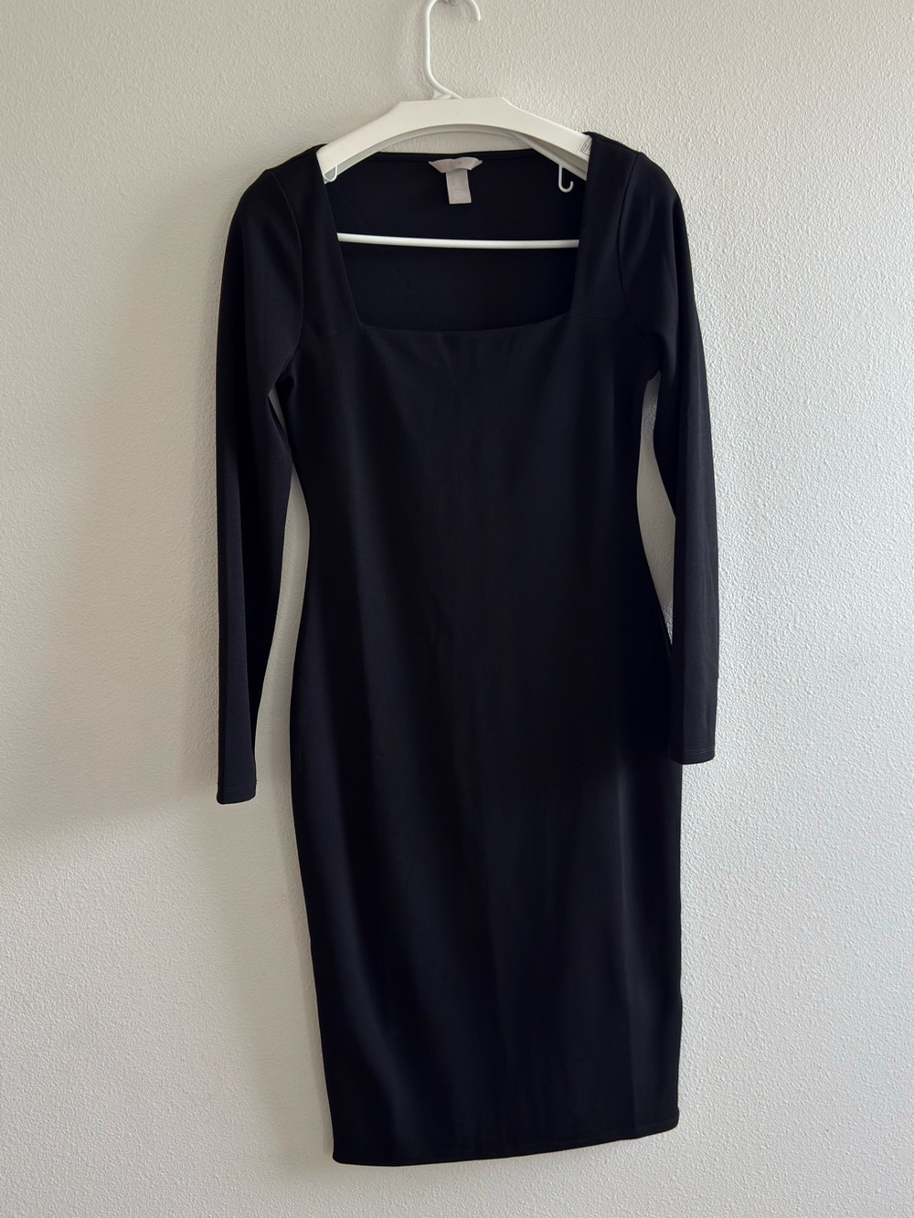 H&M Black Long-Sleeve Square-Neck Midi Dress